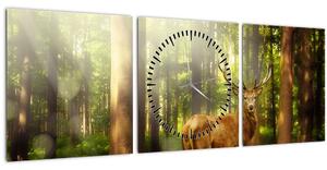 Tablou cu cerbul în pădure (cu ceas) (90x30 cm)