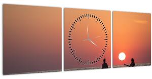 Tablou cu canoiști în apus de soare (cu ceas) (90x30 cm)