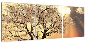 Tablou cu copac pe luncă (cu ceas) (90x30 cm)