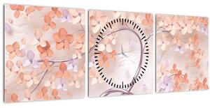 Tablou florilor de pom din coral - abstract (cu ceas) (90x30 cm)