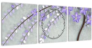 Tablou - ploaie violetă (cu ceas) (90x30 cm)