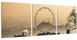 Tablou - Orașul în ceață (cu ceas) (90x30 cm)