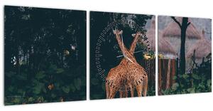 Tablou cu două girafe (cu ceas) (90x30 cm)