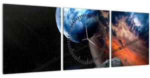 Tablou planetei în cosmos (cu ceas) (90x30 cm)