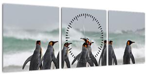 Tablou pinguini în ocean (cu ceas) (90x30 cm)