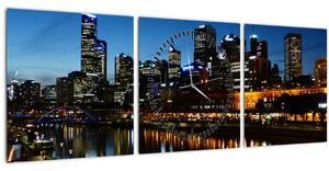 Tablou cu noaptea în Melbourne (cu ceas) (90x30 cm)