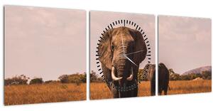 Tablou - Venirea elefantului (cu ceas) (90x30 cm)