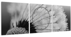 Tablou cu păpădie - albnegru (cu ceas) (90x30 cm)
