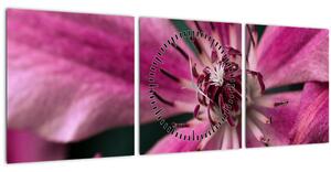 Tablou cu floarea roz de clematis (cu ceas) (90x30 cm)