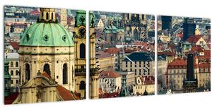 Tablou - Panorama din Praga (cu ceas) (90x30 cm)