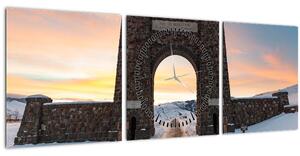 Tablou cu poarta, Yellowstone (cu ceas) (90x30 cm)