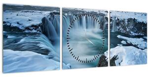 Tablou - Cascadele zeilor, Islanda (cu ceas) (90x30 cm)