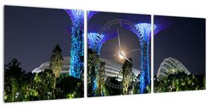 Tablou cu lună plină în grădinile din Singapur (cu ceas) (90x30 cm)