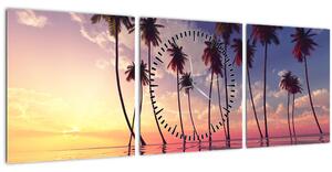 Tablou cu palmieri deasupra mării (cu ceas) (90x30 cm)