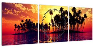 Tablou insulă în apus de soare (cu ceas) (90x30 cm)