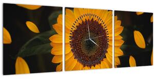 Tablou - Floarea soarelui și petale (cu ceas) (90x30 cm)