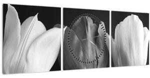Tablou - Lalele alb negre (cu ceas) (90x30 cm)