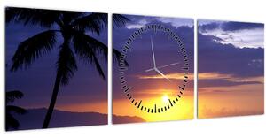 Tablou cu apus de soare deasupra mării (cu ceas) (90x30 cm)