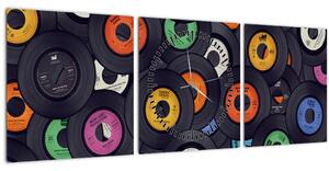 Tablou - plăci de gramofon (cu ceas) (90x30 cm)