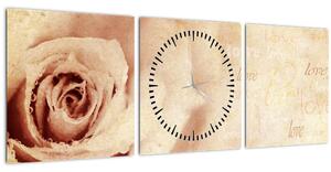 Tablou - floare de trandafir pentru îndrăgostiți (cu ceas) (90x30 cm)