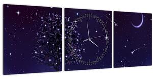 Tablou - Noaptea în ilustrație (cu ceas) (90x30 cm)