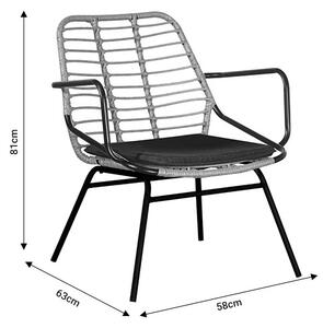 Fotoliu de exterior, Model Naoki, culoare negru, metal si poliratan, 58x63x81 cm