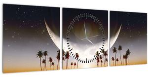 Tablou- Luna deasupra palmierilor (cu ceas) (90x30 cm)