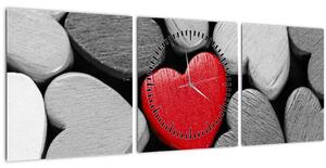 Tablou cu inimioare din lemn (cu ceas) (90x30 cm)