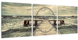 Tablou cu dig din lemn la mare (cu ceas) (90x30 cm)