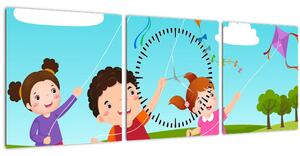 Tablou - Copii cu zmeu (cu ceas) (90x30 cm)