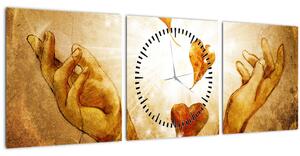Tablou - pictura mâinilor pline de dragoste (cu ceas) (90x30 cm)