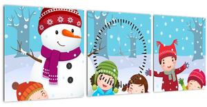 Tablou - Bucurii de iarnă pentru copii (cu ceas) (90x30 cm)