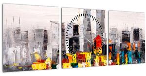 Tablou -Pictura orașului (cu ceas) (90x30 cm)
