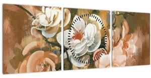Tablou -Buchet de flori pictat (cu ceas) (90x30 cm)