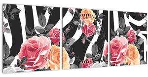 Tablou cu trandafiri înfloriți (cu ceas) (90x30 cm)