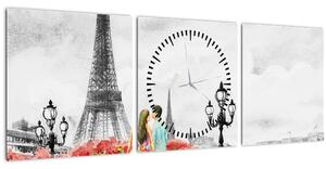 Tablou îndrăgostiții în Paris (cu ceas) (90x30 cm)