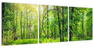Tablou - Pădurea cu frunze de primăvară (cu ceas) (90x30 cm)