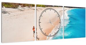 Tablou - Fuga pe plajă (cu ceas) (90x30 cm)