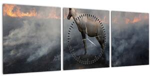 Tablou cu capră de munte în foc (cu ceas) (90x30 cm)