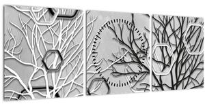 Tablou abstract cu pomi (cu ceas) (90x30 cm)