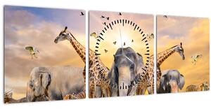 Tablou - Animae din Africa (cu ceas) (90x30 cm)