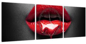 Tablou cu buze de femeie (cu ceas) (90x30 cm)
