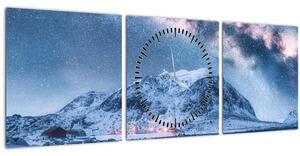 Tablou cu munți și ceul cu stele (cu ceas) (90x30 cm)