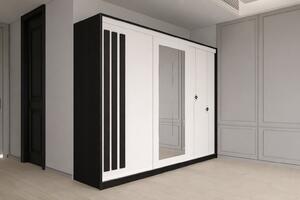 Dulap dressing Paris 3 usi cu oglinda, 200 cm, Lemn negru/Alb