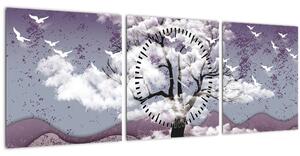 Tablou - Copac în nori (cu ceas) (90x30 cm)