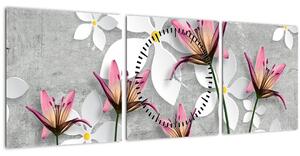 Tablou cu abstracție florală (cu ceas) (90x30 cm)