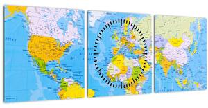 Tablou - Harta lumii (cu ceas) (90x30 cm)