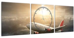 Tablou - Avion în nori (cu ceas) (90x30 cm)