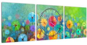 Tablou - Flori abstract (cu ceas) (90x30 cm)