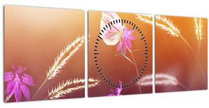Tablou - Fluture roz (cu ceas) (90x30 cm)